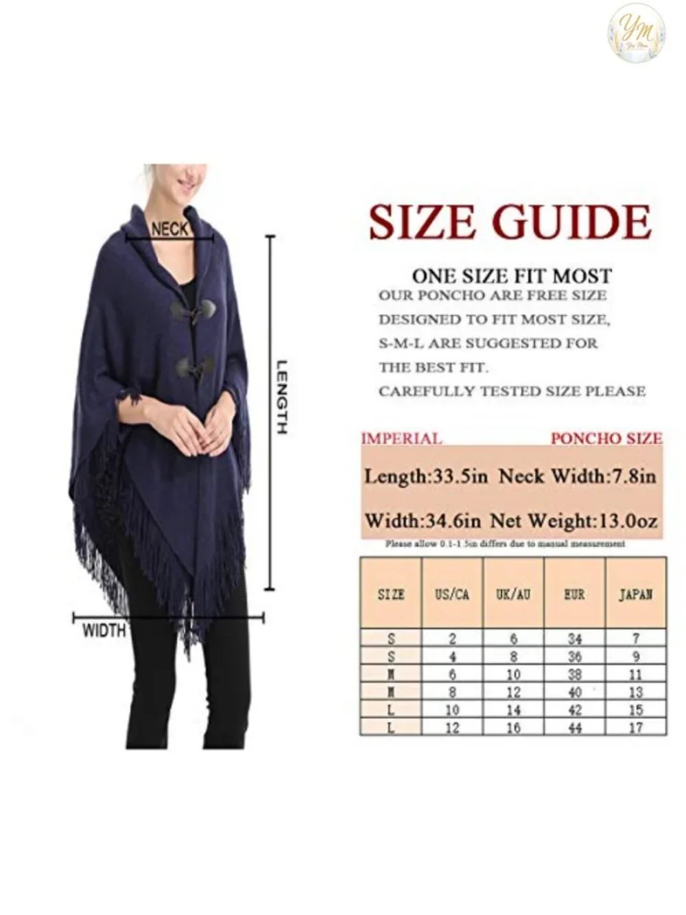 Womens Loose Cloak Poncho Wrap with Trumpet Buttons Knit Shawl